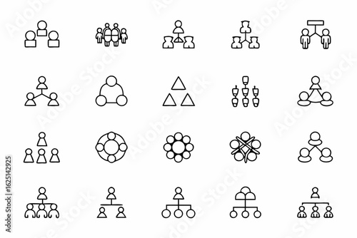 A refined collection of icons visualizing team roles, leadership hierarchy, and cooperation. Ideal for HR materials, internal presentations, and employee onboarding tools