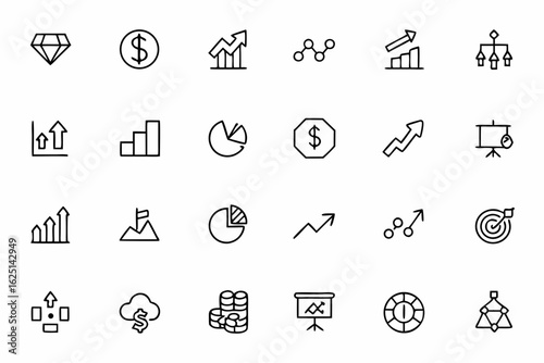 A modern set of minimalist line art icons highlighting key profit elements and growth signals. Perfect for financial dashboards, investor decks, business templates, and accounting apps