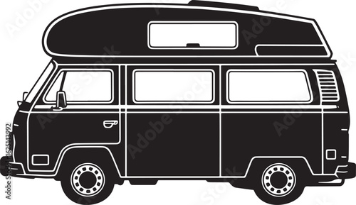 Detailed Campervan Outline A Symbol of Freedom and Exploration on the Open Road Vector Graphic