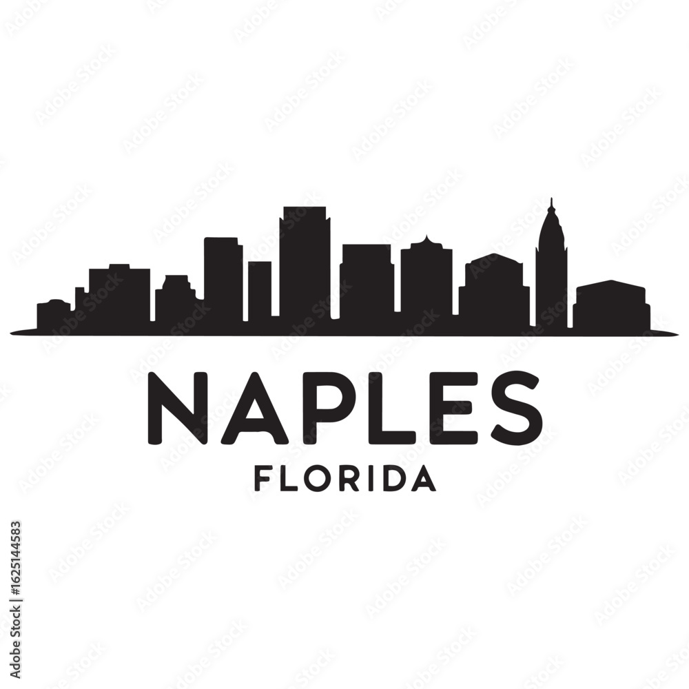 Naklejka premium Naples skyline horizontal banner. Naples City, Florida. Vector template for your design. Vector black silhouette. with white background