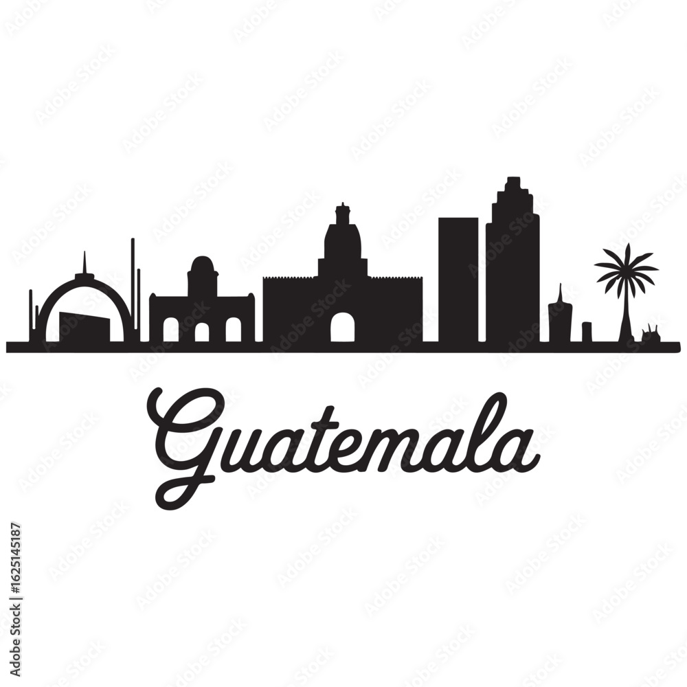 Fototapeta premium Guatemala City skyline horizontal banner. Guatemala City, Guatemala. Vector template for your design. Vector black silhouette. with white background