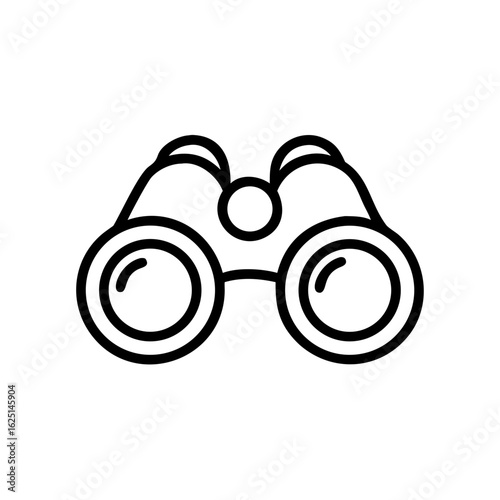 Illustration of a pair of binoculars with two lenses and a central hinge on a white background view tool