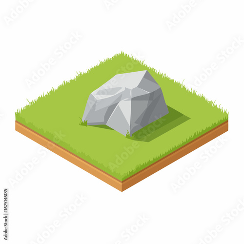 Rock formation in lush green field nature landscape isometric view serene environment for outdoor inspiration