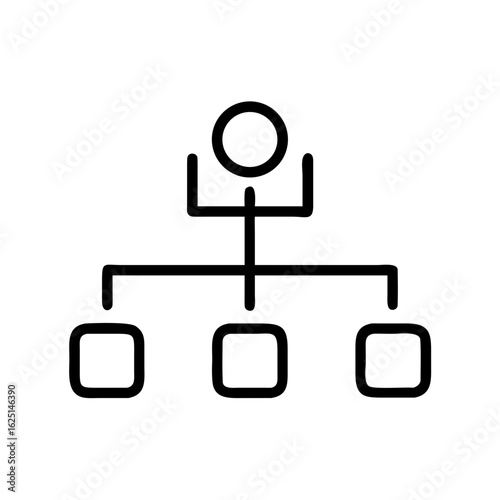 Illustration of a hierarchical structure with a circle on top and three squares at the bottom level