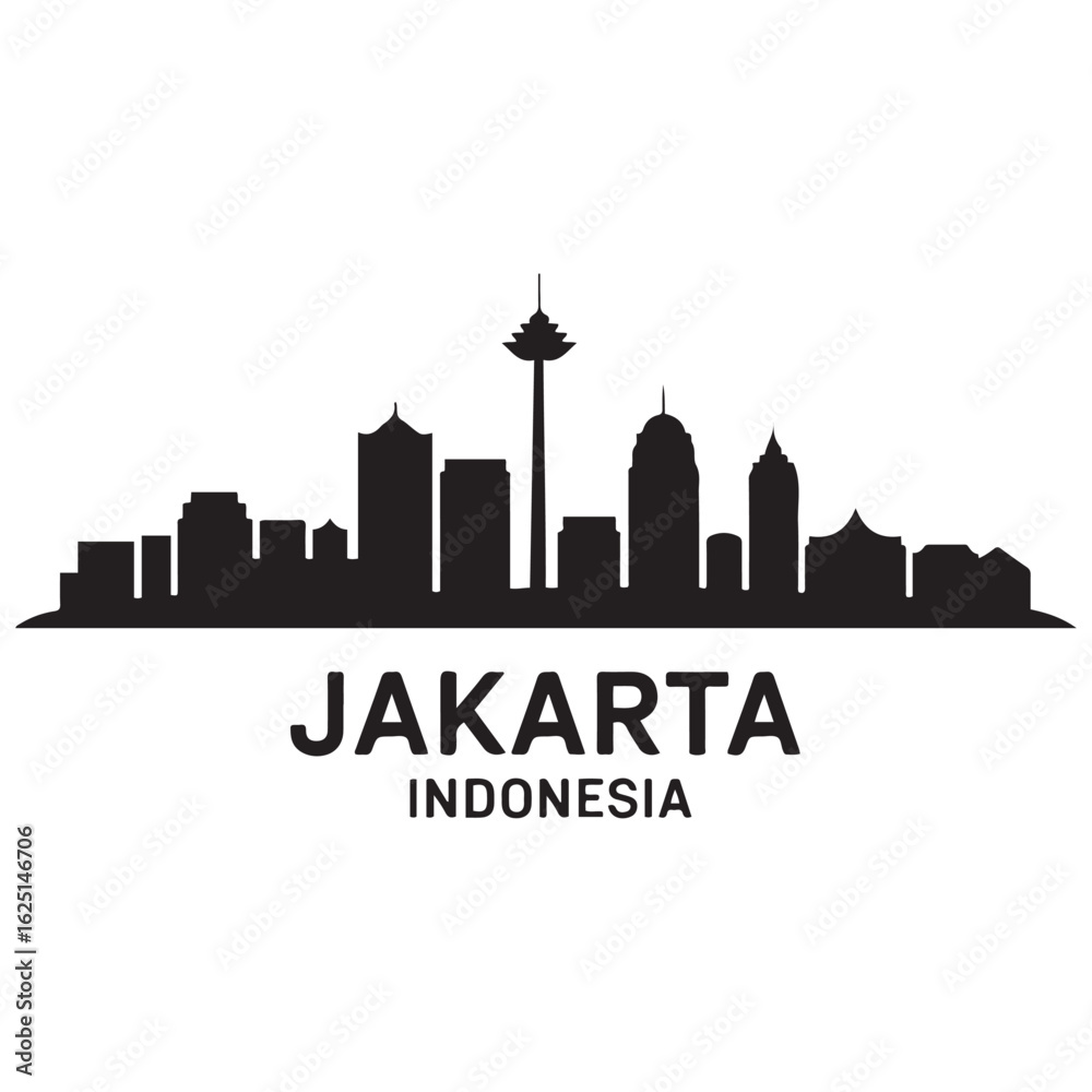 Naklejka premium Jakarta city skyline horizontal banner. Jakarta city, Indonesia. Vector template for your design. Vector black silhouette. with white background