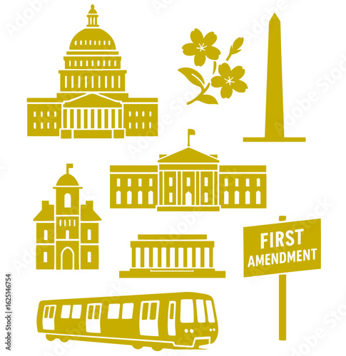 vector isolated yellow color Washington, D.C. traditional cultural symbols