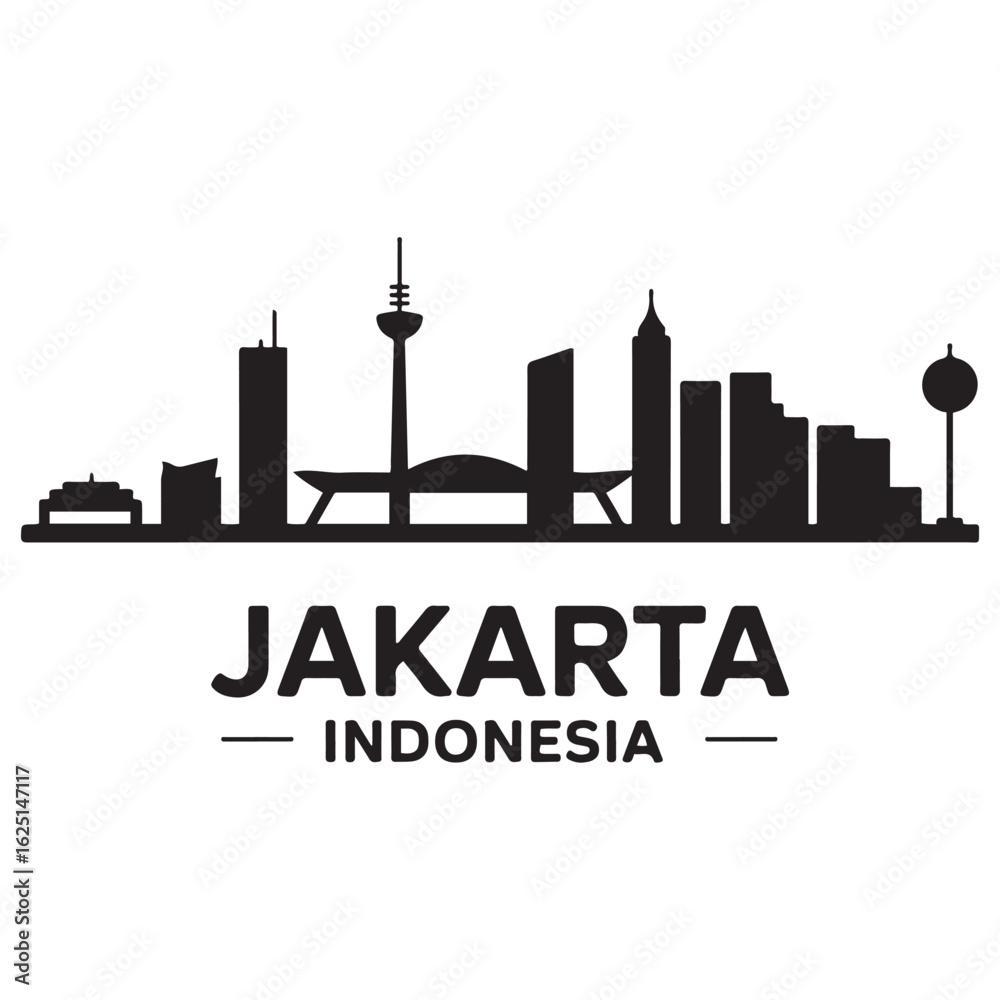 Naklejka premium Jakarta city skyline horizontal banner. Jakarta city, Indonesia. Vector template for your design. Vector black silhouette. with white background