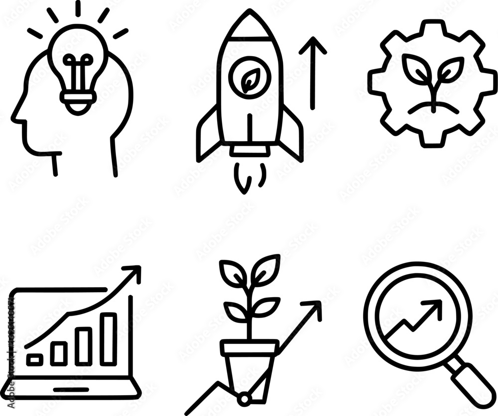 Fototapeta premium Growth hacking strategy icon collection for business innovation startup and digital marketing succes 