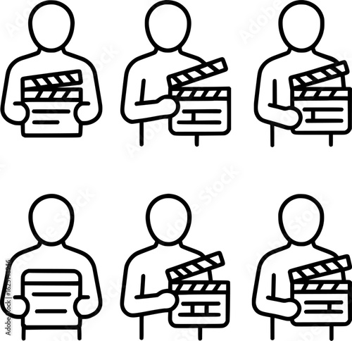 Person Holding Film Clapperboard Icon Set for Movie Production Concepts 