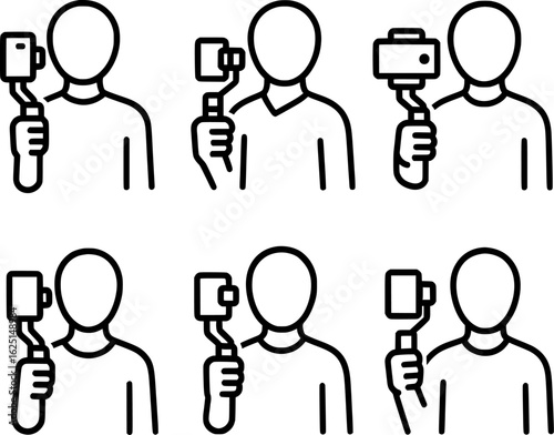 Person Holding Smartphone Gimbal Vector Icon Set 