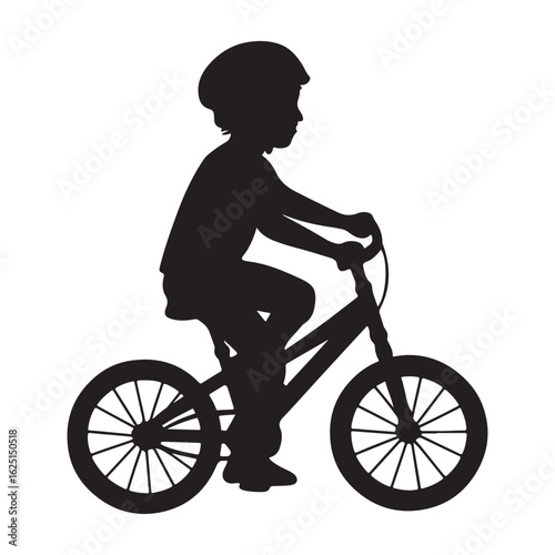 "Silhouette of Child Riding Bicycle with Helmet Vector Illustration"

