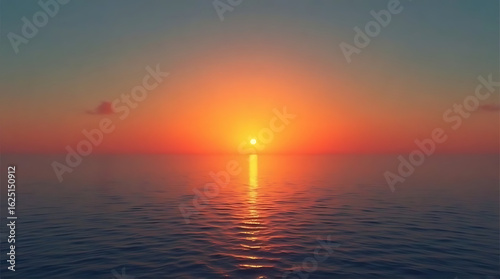 Serene Ocean Sunset with Vibrant Colors and Gentle Wave Reflections Landscape