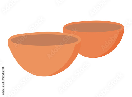 Ceramic teacups isolated on transparent. Flat vector illustration. Mid Autumn Festival design element, holiday clip art. Tableware, kitchen utensils, tea ceremony
