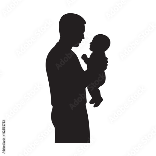 "Silhouette of Father Holding Baby in Arms Vector Illustration"

