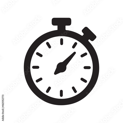 Black Silhouette of Classic Stopwatch with Minute Hand on White Background