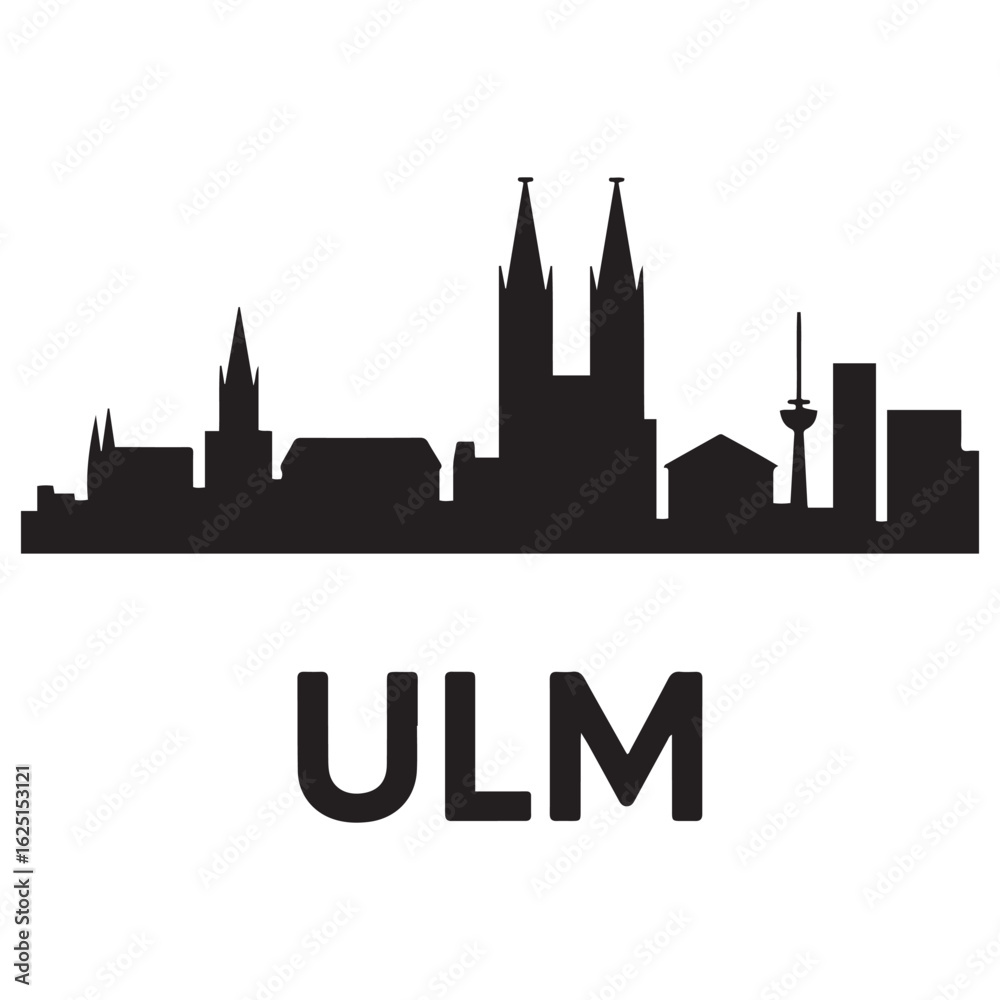 Fototapeta premium Ulm skyline silhouette. Black Ulm city. Vector black silhouette. with white background