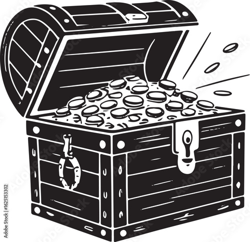 Treasure Chest Silhouette Vector Illustration for Adventure, Wealth, and Pirate Theme Design