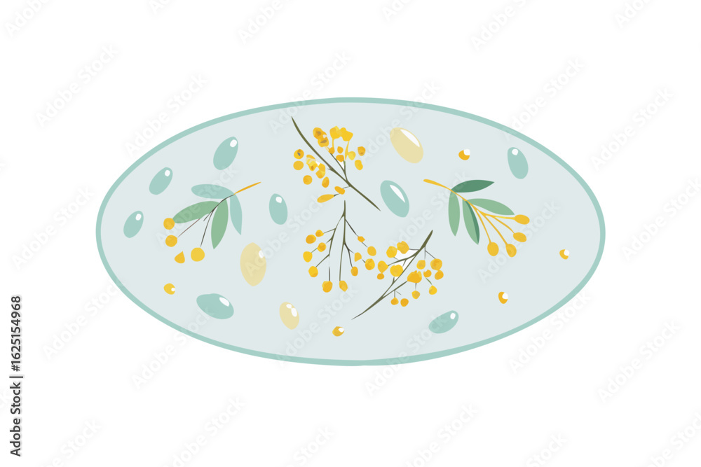 Fototapeta premium Oval floral illustration with blue and yellow abstract flowers