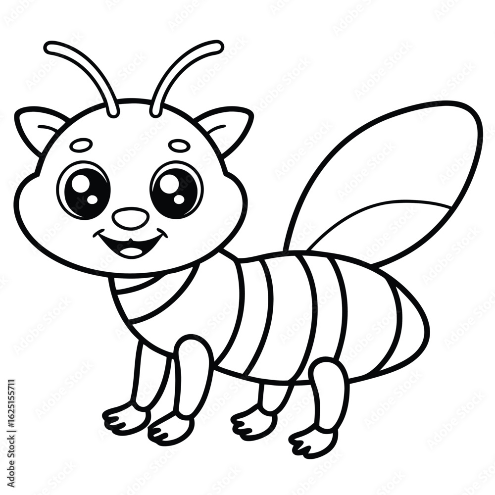 Obraz premium Cute cartoon bee with big eyes and striped body for coloring book pages and children s illustrations
