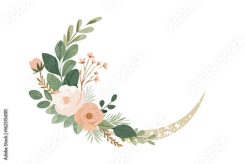 Crescent floral ornament with beige and peach flowers