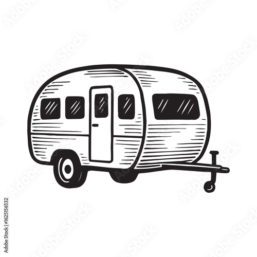 "Vintage Camper Trailer Vector Illustration in Retro Style"

