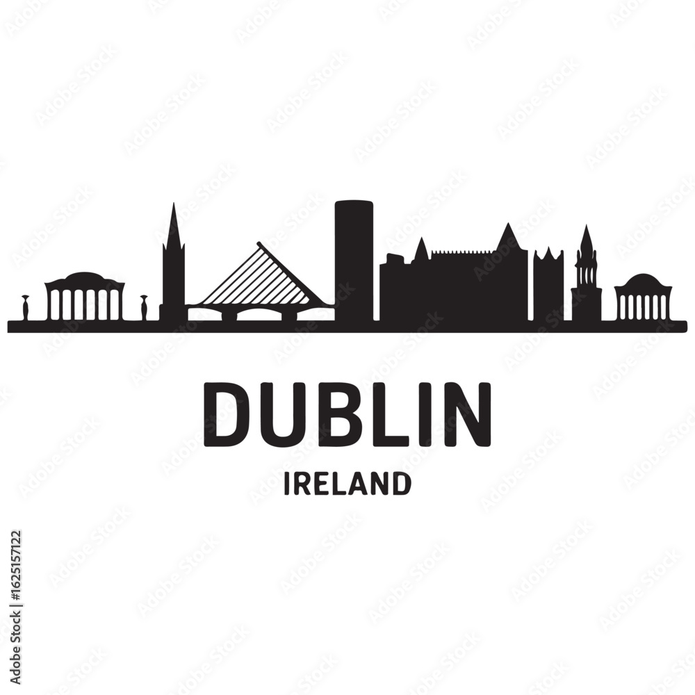 Naklejka premium Dublin skyline horizontal banner. Dublin, Ireland. Vector template for your design. Vector black silhouette. with white background