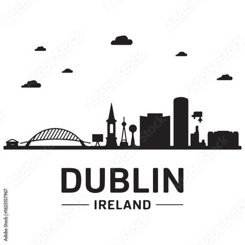 Wallpaper Mural Dublin skyline horizontal banner. Dublin, Ireland. Vector template for your design. Vector black silhouette. with white background Torontodigital.ca