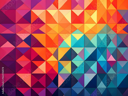 Abstract pattern with vibrant hues and flowing geometric shapes
Geometric design with colorful transitions and abstract movement