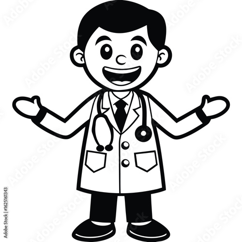 Cartoon doctor or nurse with stethoscope, a smiling professional illustration in uniform for healthcare and medicine