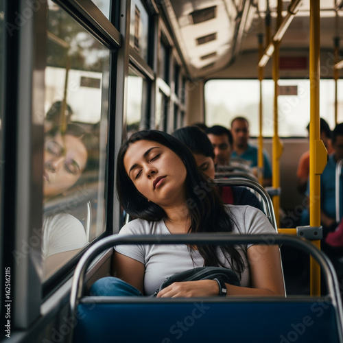 woman sleeping in bus