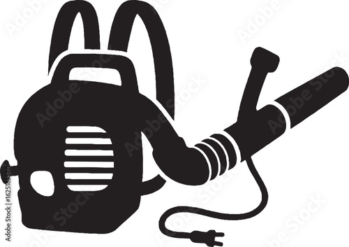 Black-and-White Silhouettes of Leaf Blower Handheld and Backpack Yard Tool Illustrations Isolated on White Background