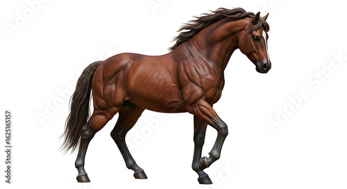 Majestic chestnut horse trotting gracefully  its powerful physique and flowing mane conveying strength and beauty  ideal for equestrian themes and representing freedom and grace