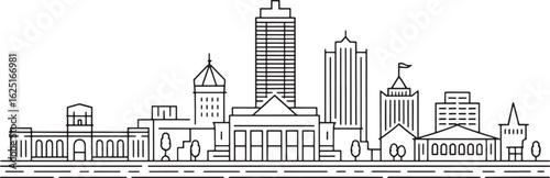 Detailed Indianapolis Cityscape Outline Vector Illustration with Urban Architecture and Skyline