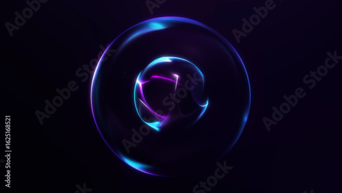 Futuristic glowing energy sphere with smooth purple and blue neon gradients on dark background. Abstract digital shape, ideal for sci-fi, tech and modern design concepts.