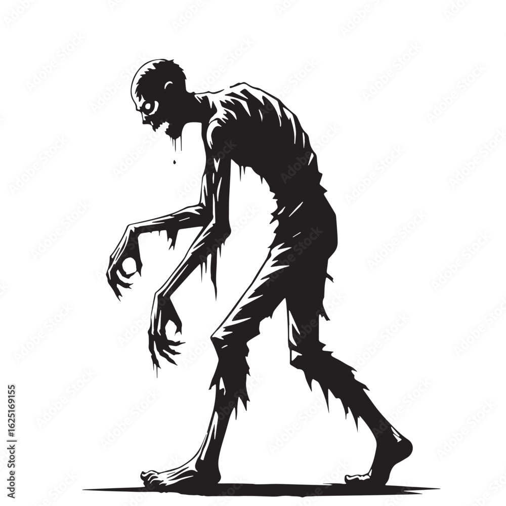 Fototapeta premium black Zombie walking Silhouette Vector, High Quality Illustration on White Background