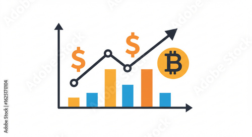 Bitcoin and Dollar Currency Growth Chart Showing Upward Trend.