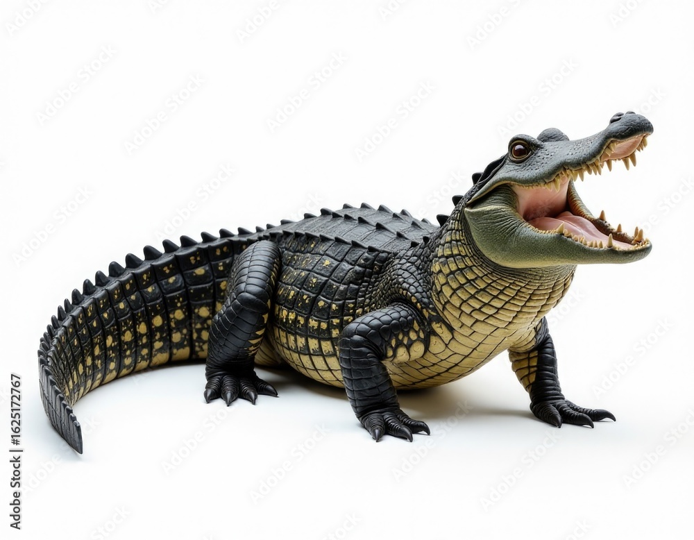 Naklejka premium A toy alligator with its mouth open, wide open teeth