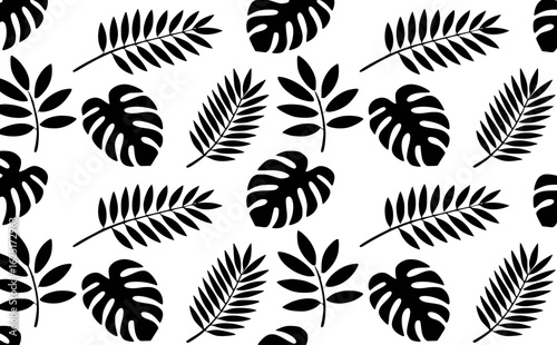 Black tropical leaves seamless pattern design monstera fern