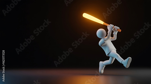 White figure swings a glowing bat in motion.
