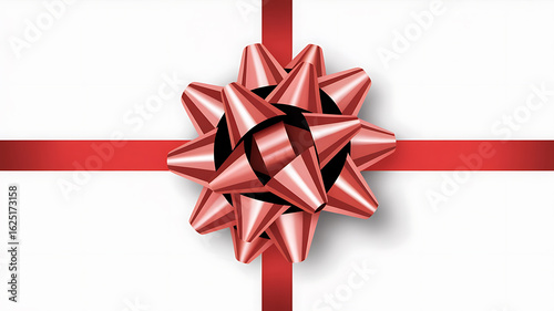 Red ribbon bow, gift wrapping, festive design.
