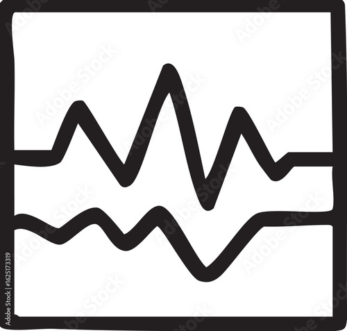 A hand-drawn icon of a line graph with two fluctuating waveforms inside a square frame.