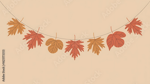 Autumn leaves garland, hanging on a string.
