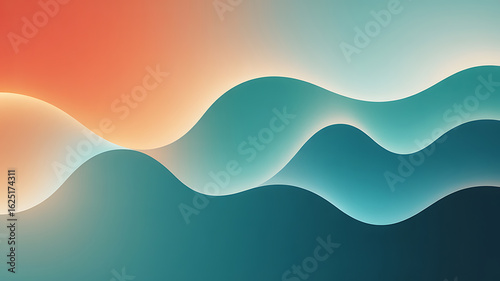 Abstract wavy lines in orange, teal, and blue.
