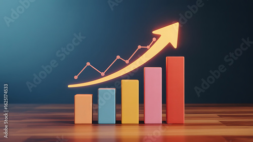 Colorful bar graph with upward trend, signifying growth and progress.
