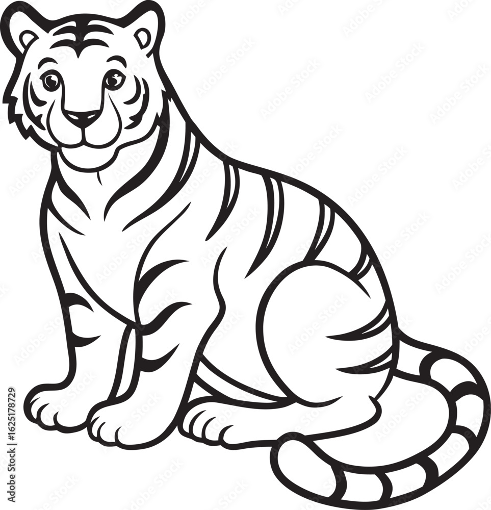 Fototapeta premium Tiger Line Art Vector Icons – Bold Jungle Animal, Outline Sketch, Tattoo, Chinese Zodiac, Coloring Page Design