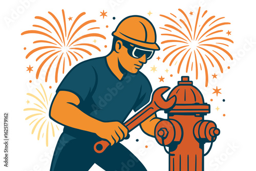 A stylized illustration of a skilled tradesman welding with sparks flying around him, titled 'Welder at Work