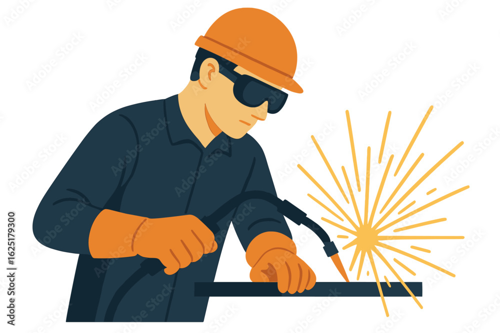Vector hand-drawn doodle illustration of line art depicting a welder working with protective gear and equipment Vector hand-drawn doodle illustration of line art depicting a welder working with protective gear and equipment
