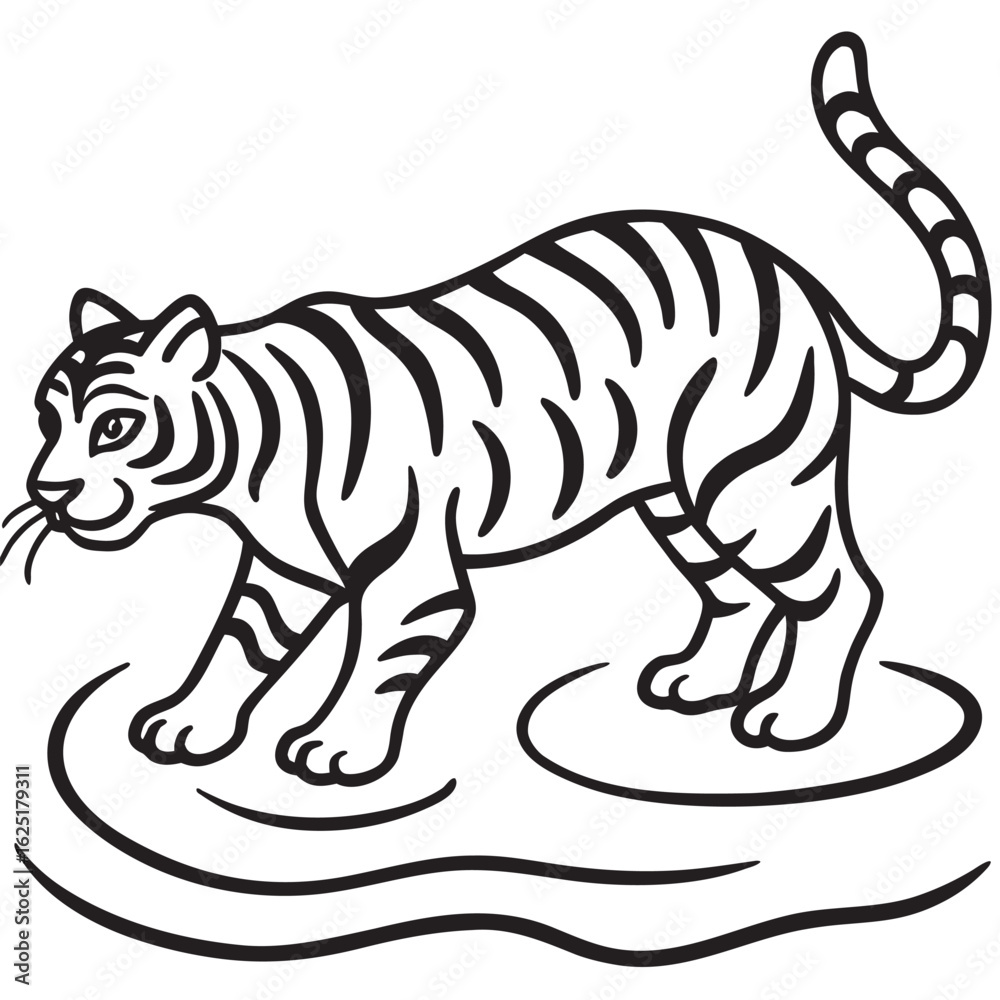 Obraz premium Tiger Line Art Vector Icons – Bold Jungle Animal, Outline Sketch, Tattoo, Chinese Zodiac, Coloring Page Design