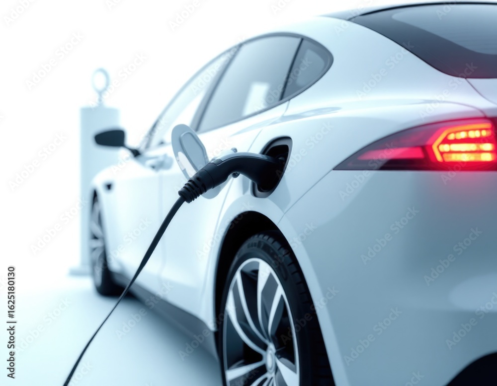 Naklejka premium Electric vehicle recharging at a public station