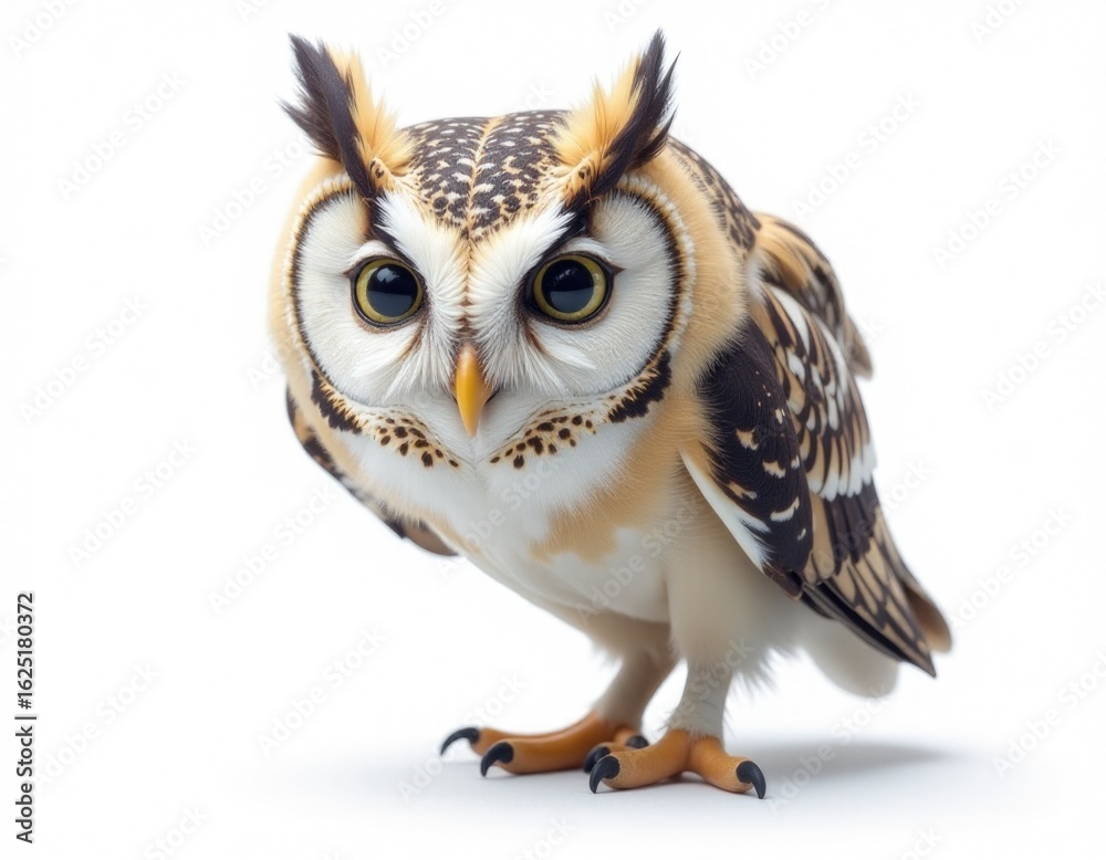 Obraz premium A close-up view of an owl's face on a white background, ideal for use in wildlife or educational contexts